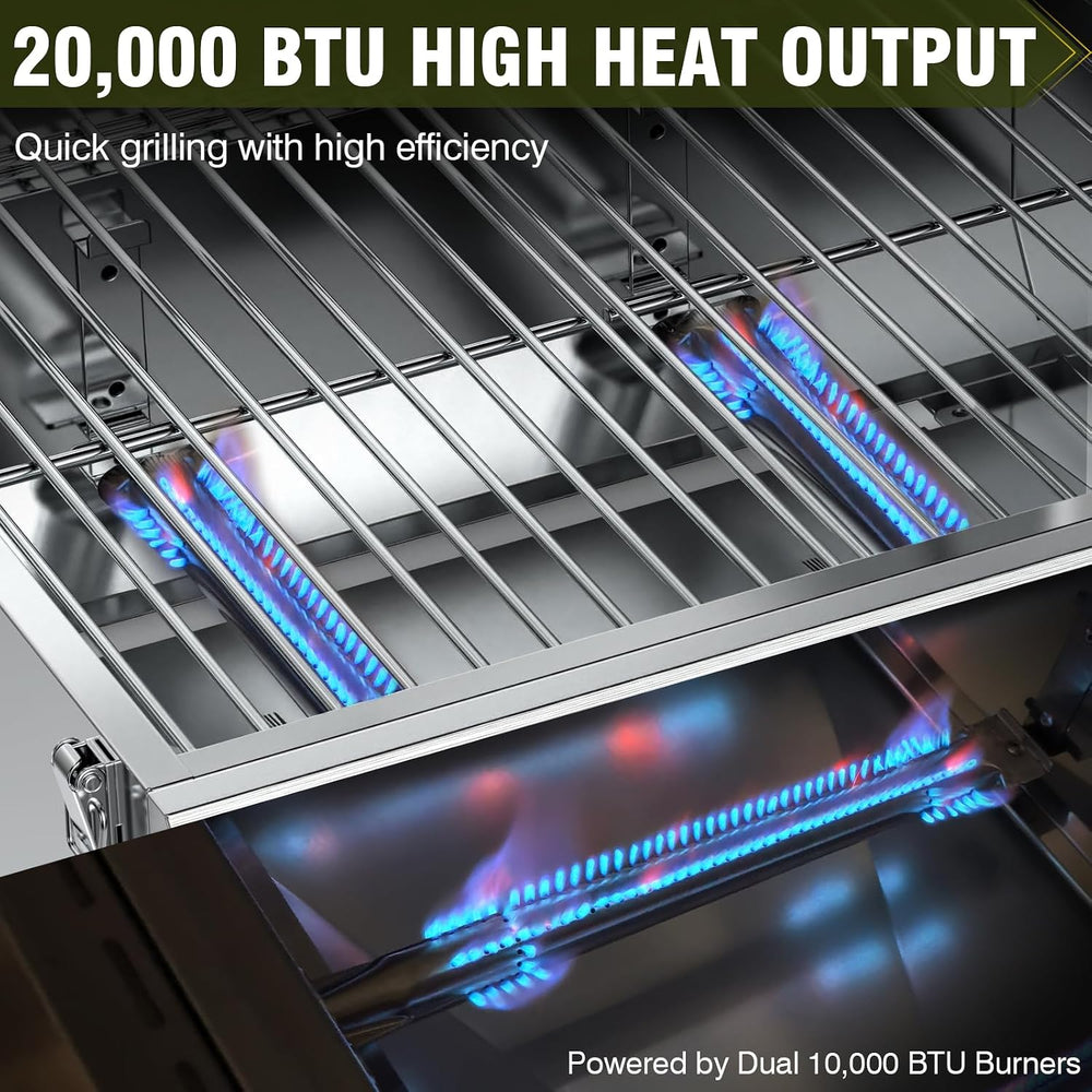 BESTFIRE Tabletop Gas Grill with 2 Burners & Viewing Glass Lid, 20,000 BT...