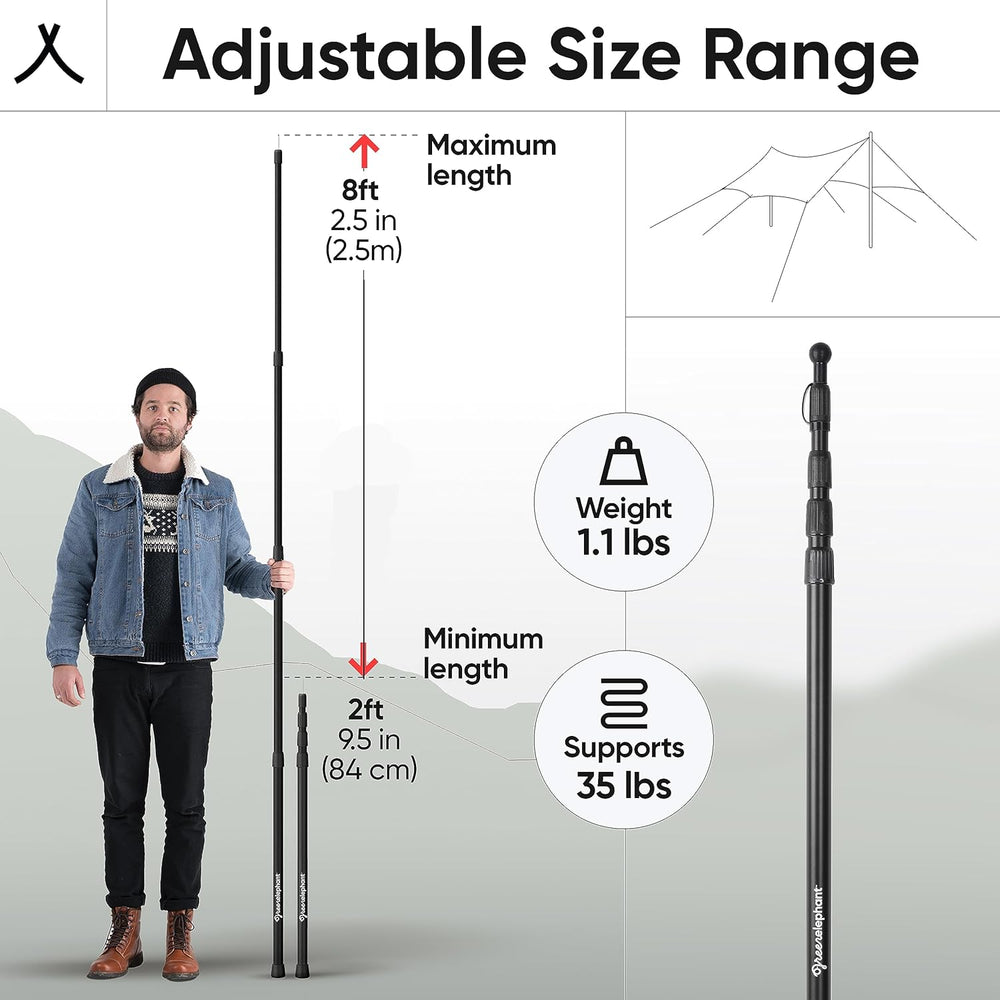 Green Elephant Camping Tarp Poles - Adjustable Aluminum Telescoping Tent Pole...