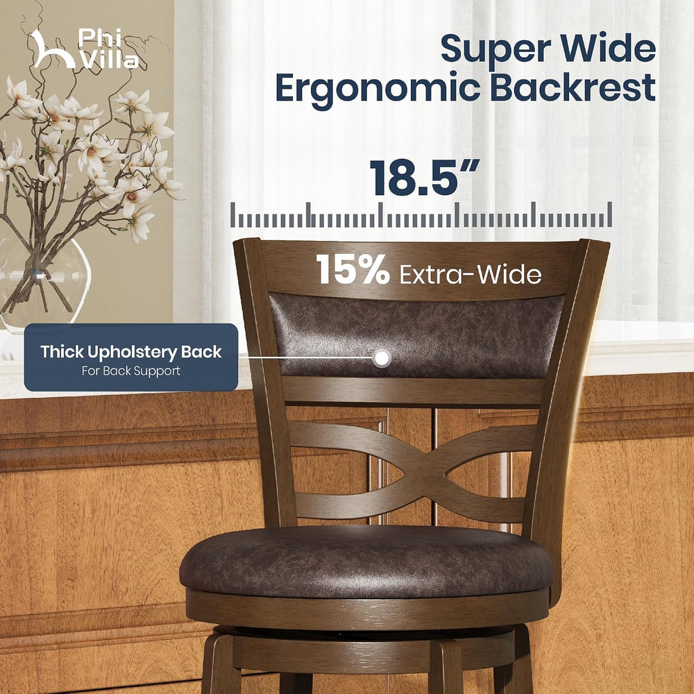 PHI VILLA 30 Inch Bar Height Stools Set of 4, Swivel Barstools with Back