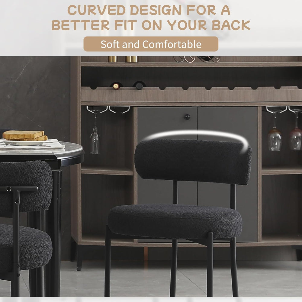Black Dining Chairs Set of 4 Round Upholstered Boucle Dining Room Chairs Mid-...