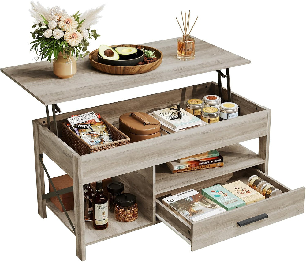 WLIVE Lift Top Coffee Table, 39" Coffee Table with Storage Drawers, Hidd...