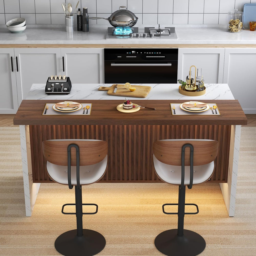 63" Large Imitation Marble Bar Table, Kitchen Island Table with LED Lights