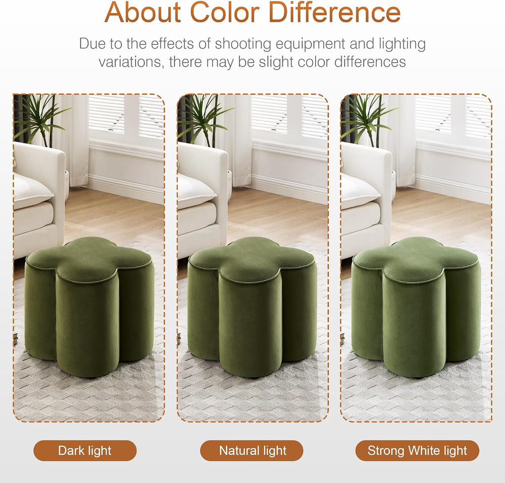 Zesthouse Flower Pouf Ottoman Foot Rest, Velvet Fabric Poofy Ottoman Stool