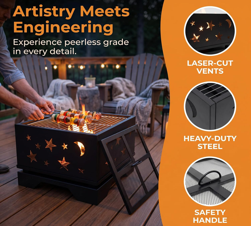 Fire Beauty Heavy Duty Square Cutout 2-in-1 Outdoor Fire Pit & Grill