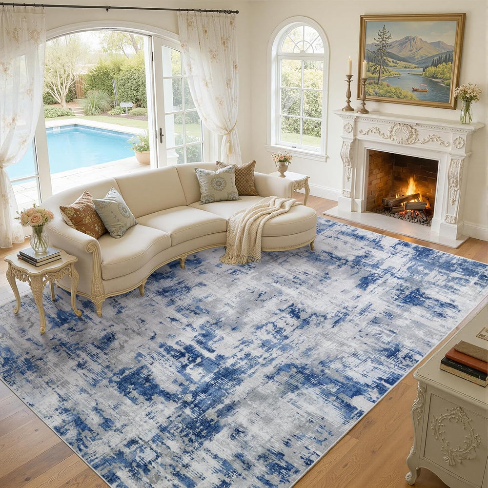 8x10 Area Rug for Living Room, Washable Modern Abstract Large Rug, Soft Low P...