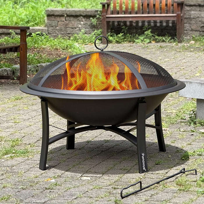 Panovue 22 Inch Fire Pit with Spark Screen, Firewood Grate and Poker