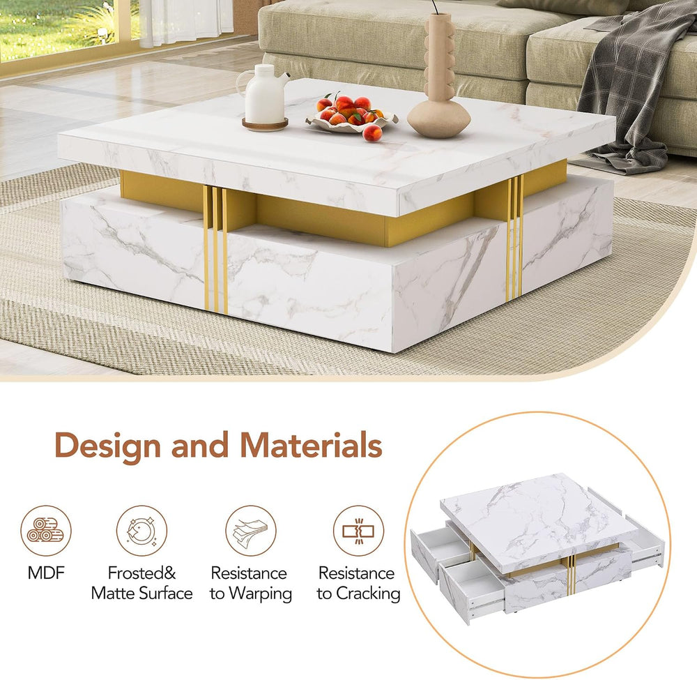 Merax Coffee Table, Modern Square Coffee Table with 4 Drawers, Contemporary L...