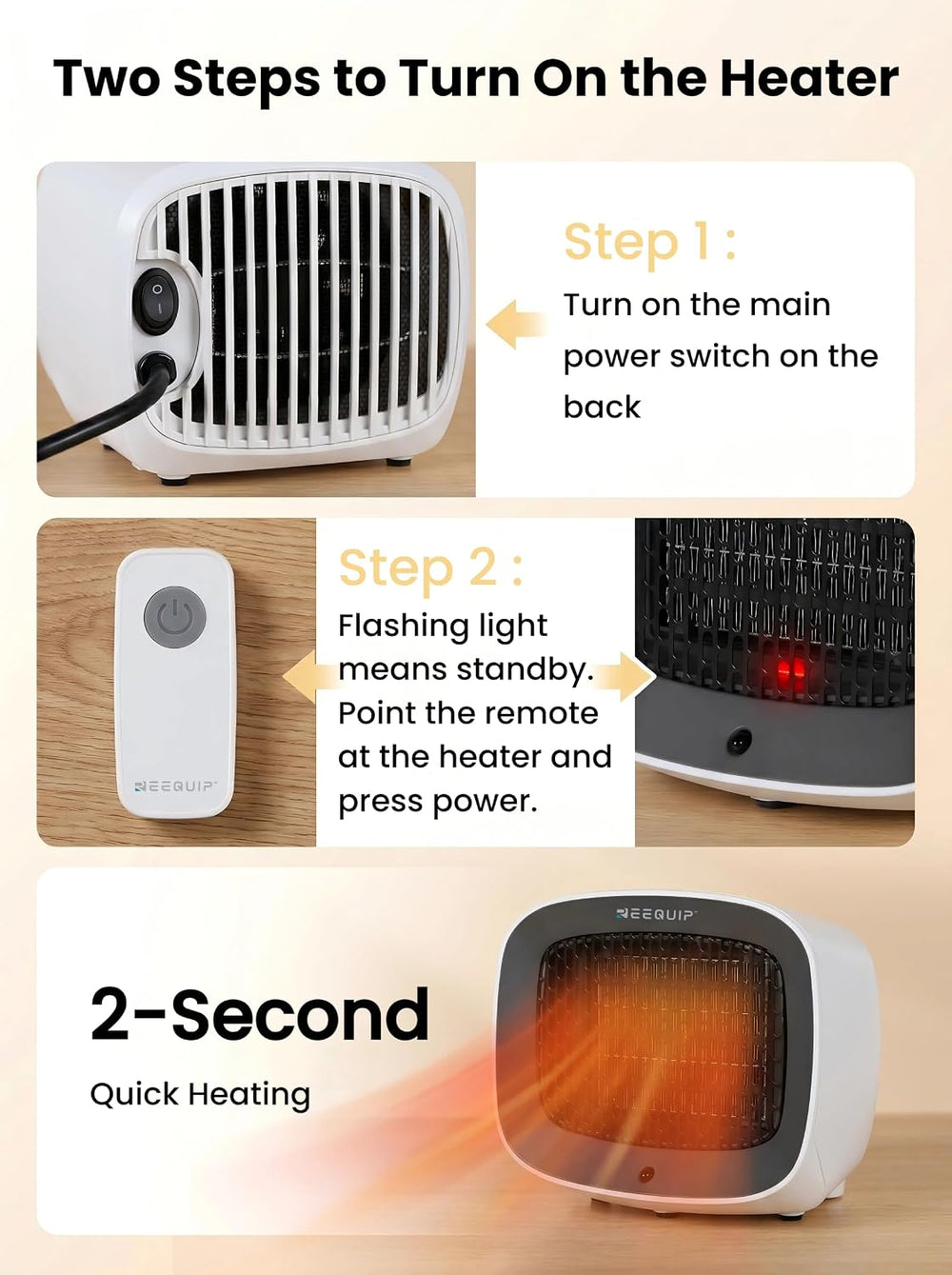 Small Space Heater with Magnetic Remote for Indoor Use