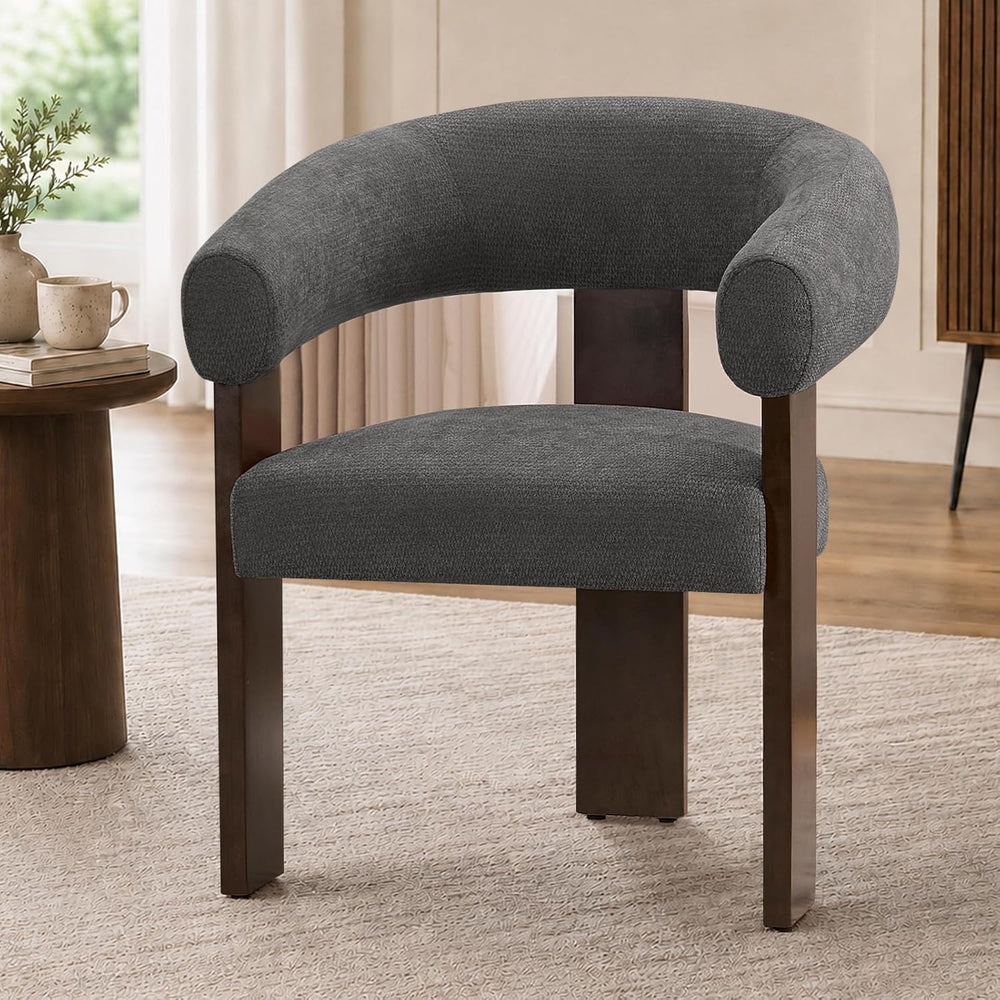 Modern Accent Chair, Barrel Armchair, U-Shaped Backrest, Grey