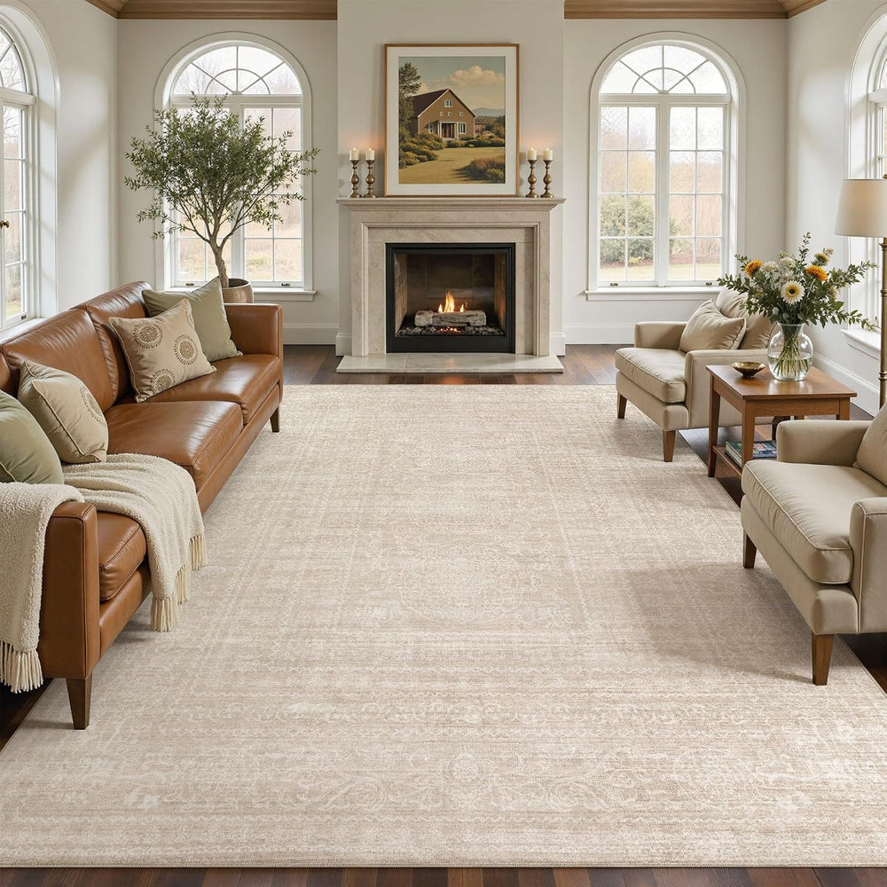 Nakagishi Neutral 7x9 Area Rugs for Living Room Washable, Beige