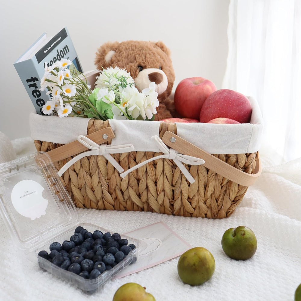 GYASVWU Water Hyacinth Picnic Baskets, Wicker Picnic Basket with Handle, Wick...