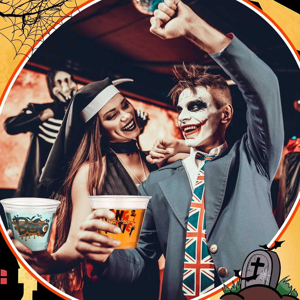 Uiifan 100 Pcs Halloween Party Cups Disposable Plastic Clear Bulk,9 oz