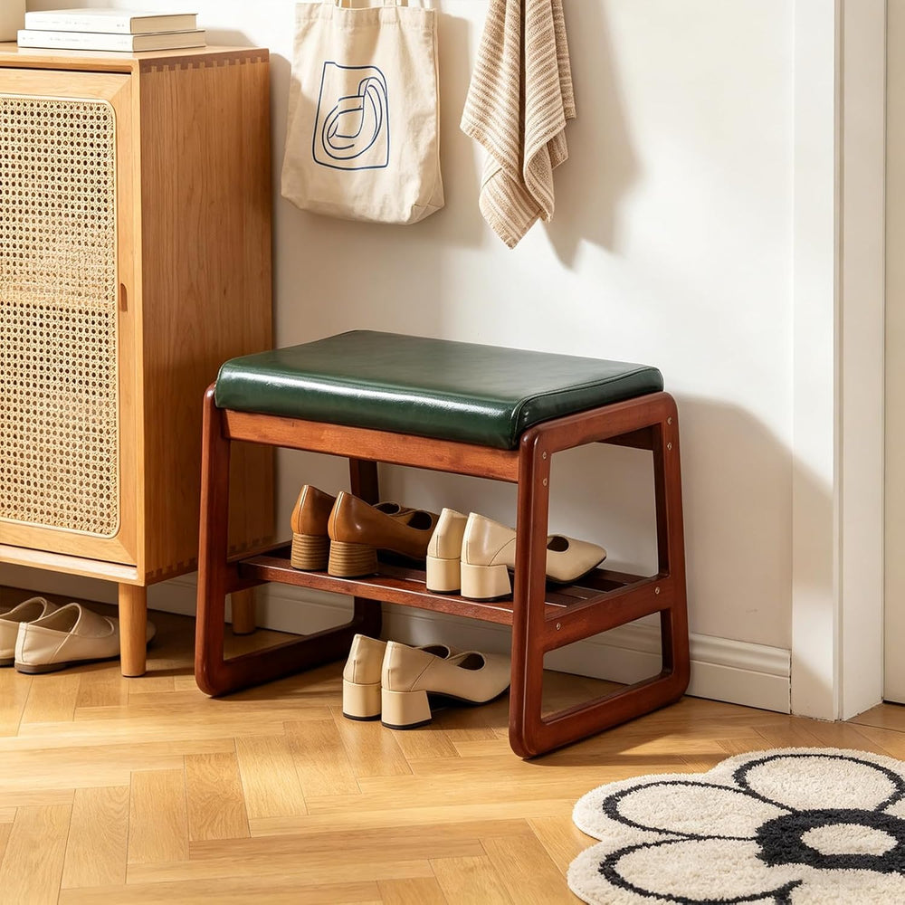 SOBIBO Solid Wood Shoe Bench, 2-Tier Wooden Entryway Bench, Modern Shoe Rack ...