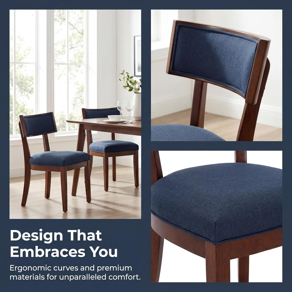 Blue Dining Chairs Set of 6, Upholstered Linen Fabric Dining Room Chairs with...
