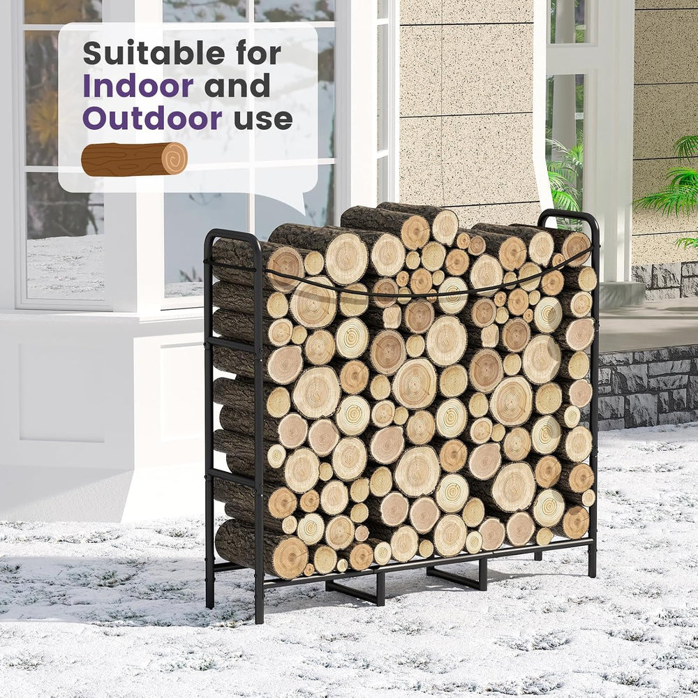 4FT Firewood Rack Outdoor, Adjustable Log Stand for Storage