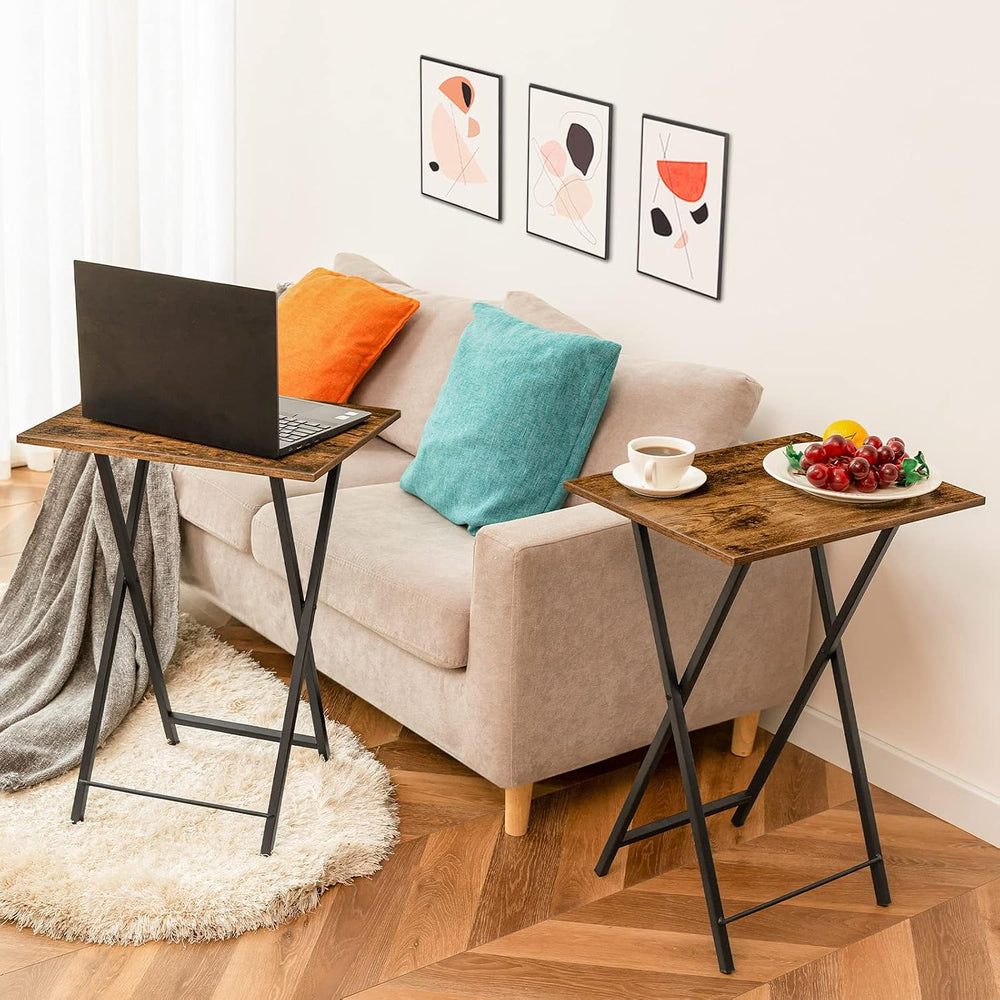 HOOBRO Folding TV Tray Tables, Set of 2 Side Table for Small Space, Industria...
