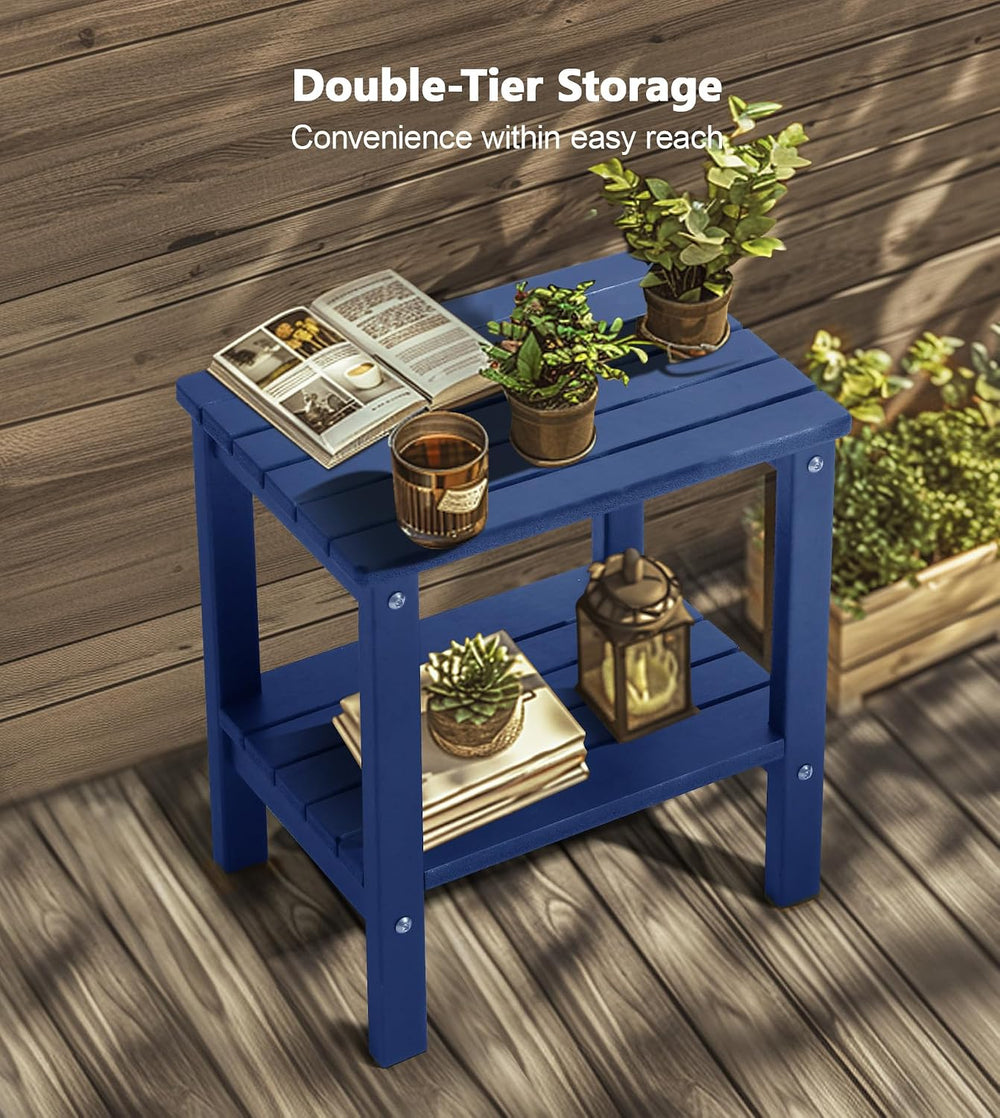 PASAMIC Outdoor Side Table, 2-Tier Storage Patio Side Table, HDPE Adirondack ...