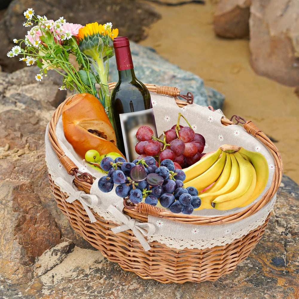 Good GAIN Wicker Picnic Basket w/Fold Handles,Willow Empty Baskets,Cream