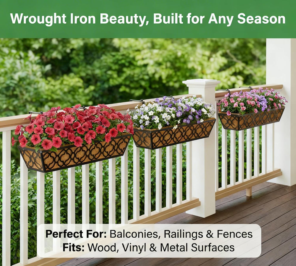 Y&M Deck Railing Planter Boxes, Adjustable Balcony Planter for Outdoor Pl...