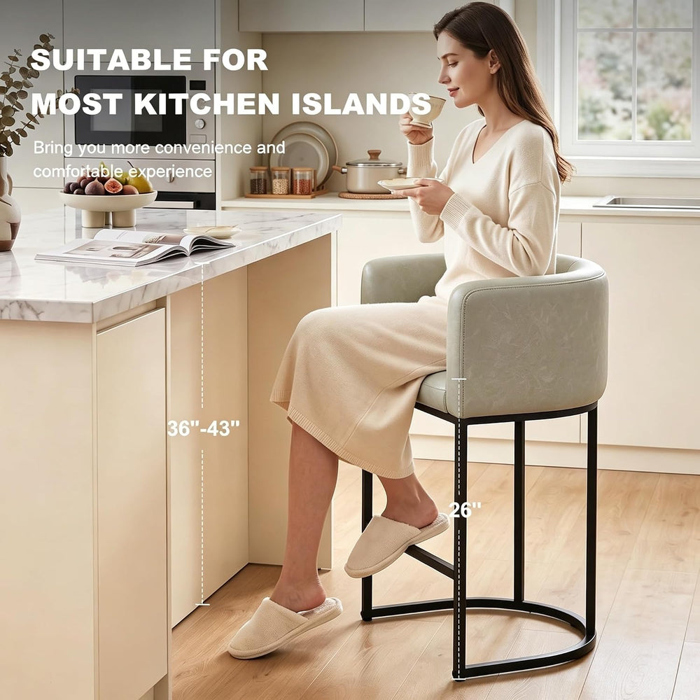 26" H Counter Height Bar Stools Set of 2, Modern Barrel Counter Stools w...
