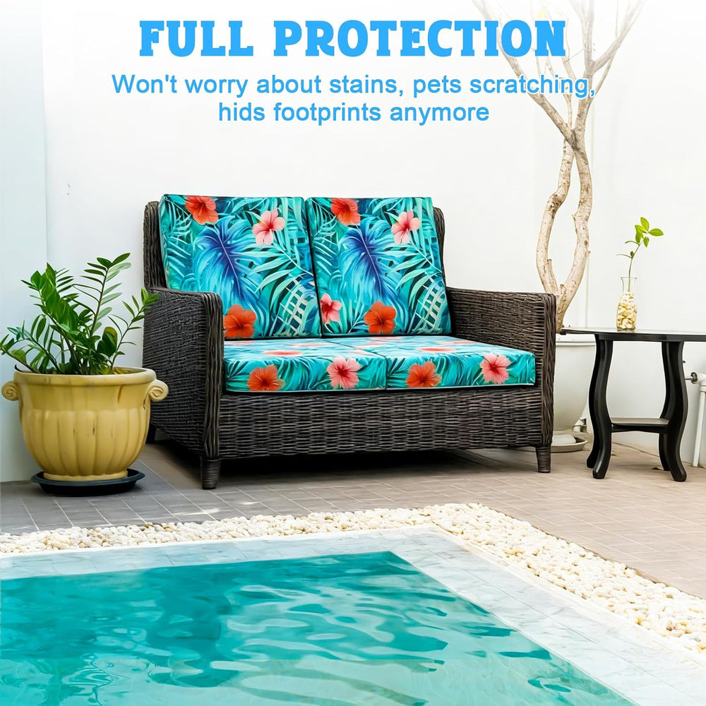 12PCS Summer Tropical Leaves Patio Cushion Covers Palm Leaves Stretch Outdoor...