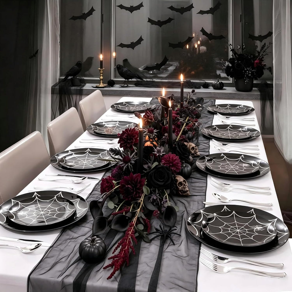 NOCCUR 60PCS Halloween Plastic Plates - 30 Black Dinner/Dessert Plates - Idea...
