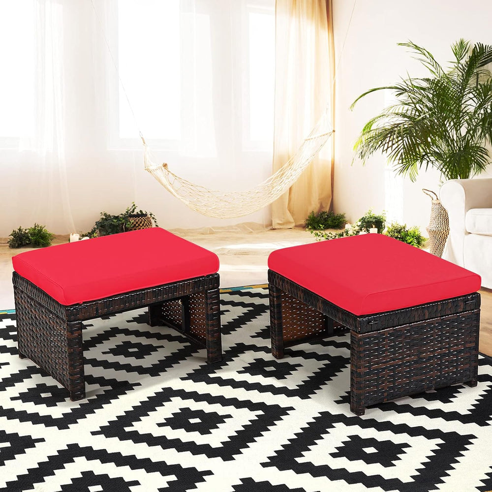 Tangkula 2 Pieces Patio Rattan Ottomans, All Weather Outdoor Footstool Footre...