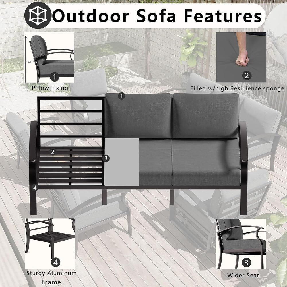 Patio Furniture Set 3-Piece Aluminum Armrest Sofa, All-Weather Patio Conversa...