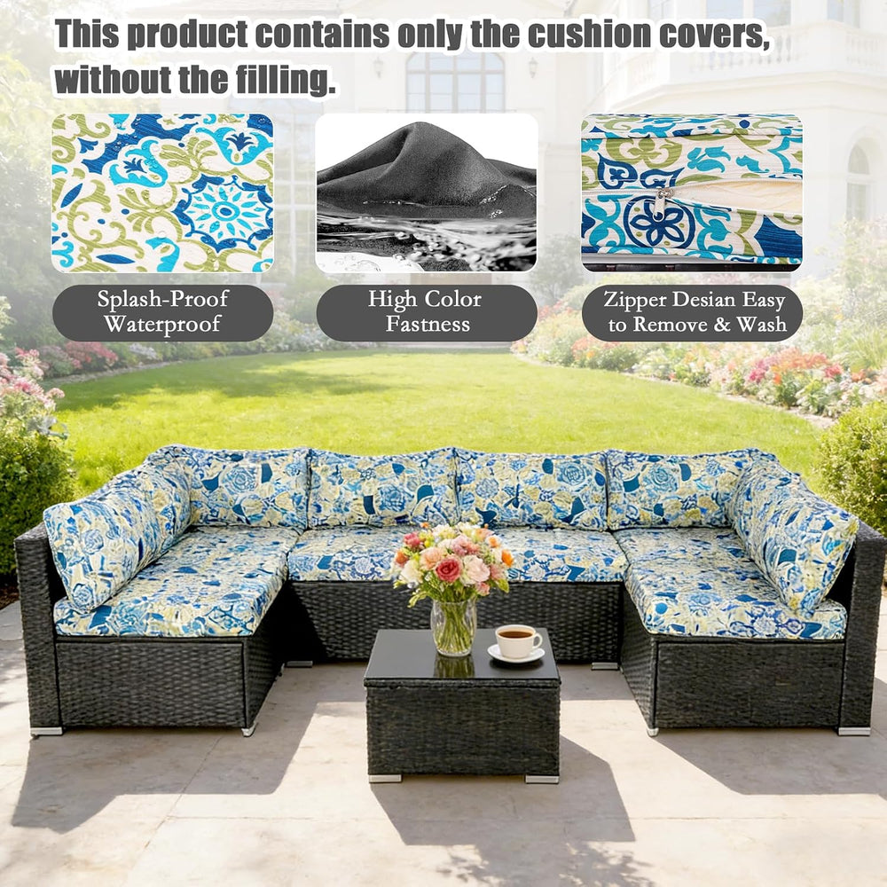 14 Piece Patio Cushion Covers Replacement Splashproof Fade Resistant Outdoor ...