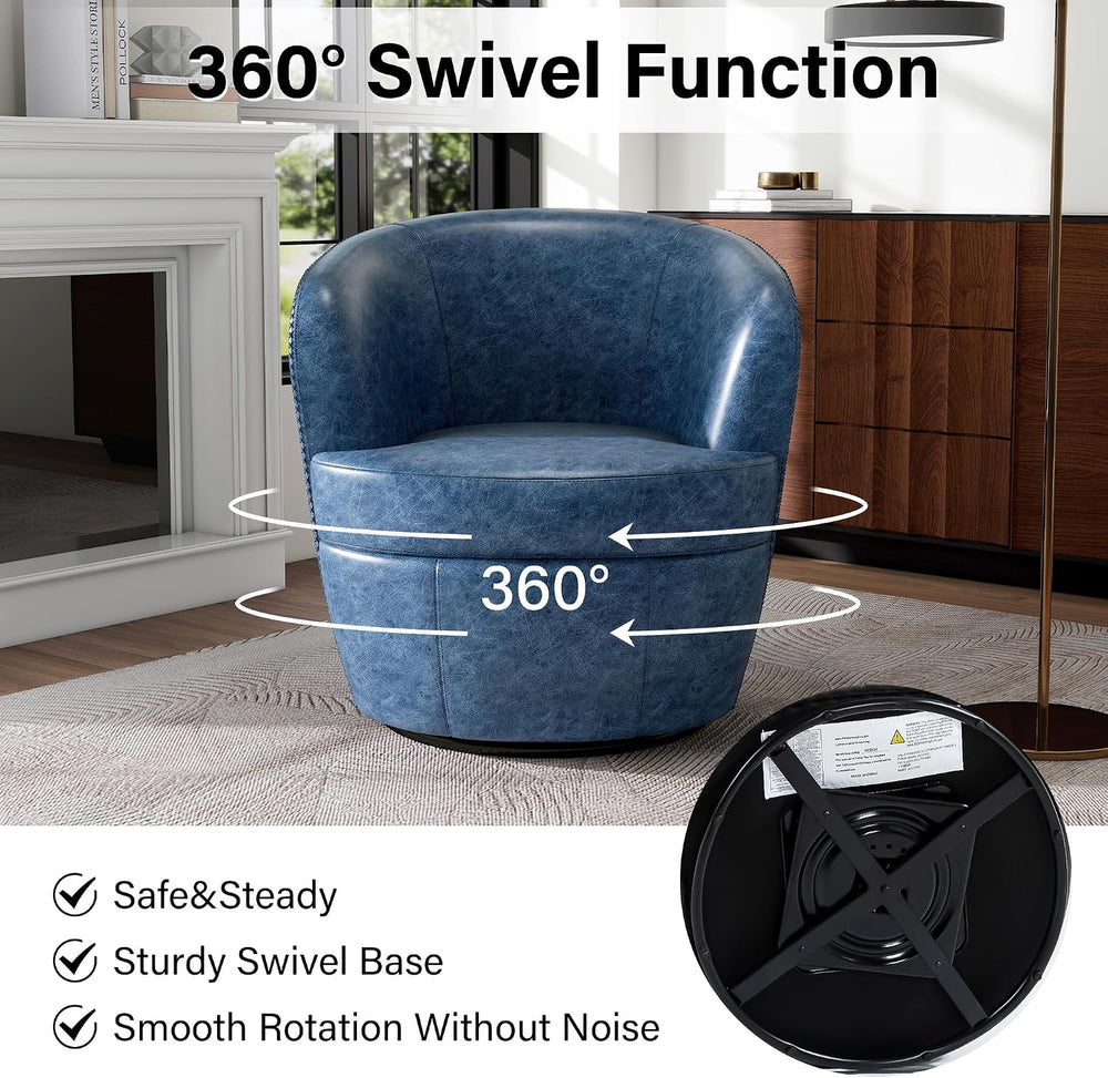Oversized Swivel Barrel Chair, Comfy Reading Armchair, Navy Blue, Set of 2