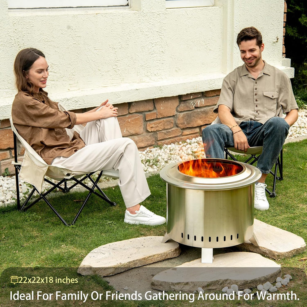 Verdeluxe 22 Inch Smokeless Fire Pit with Ash Pan Outdoor Stainless Steel