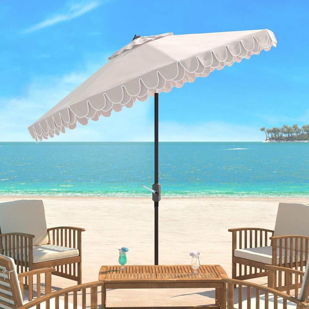 SAFAVIEH Outdoor Valance Crank Patio Umbrella, 9 ft Beige/White PAT8006C