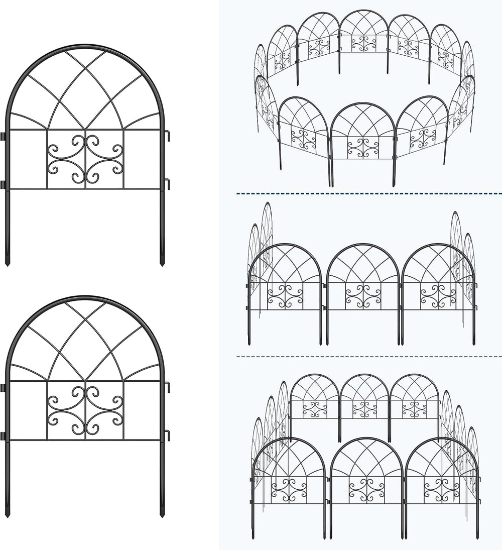 Garvee Decorative Garden Fence Panels 4-Pack, 20"x26" Black Metal A...