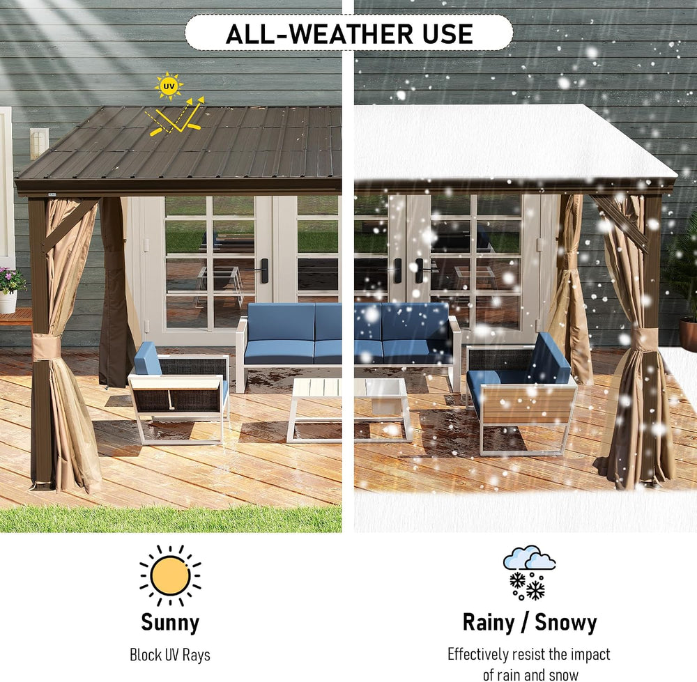 Domi 10x14FT Lean to Gazebo, Outdoor Hardtop Wall Mounted Heavy Duty Canopy w...