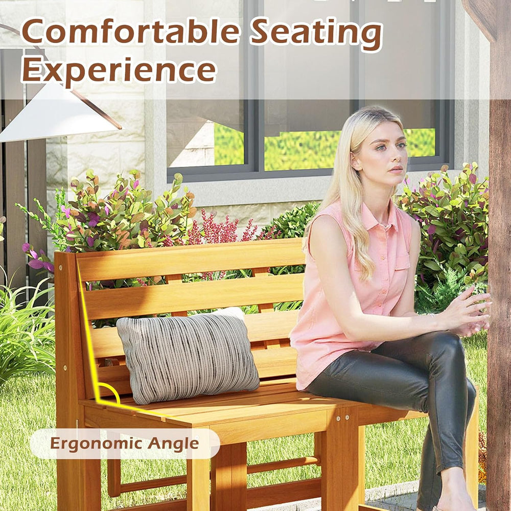 HAPPYGRILL 3-in-1 Acacia Wood Outdoor Dining Table Bench Set