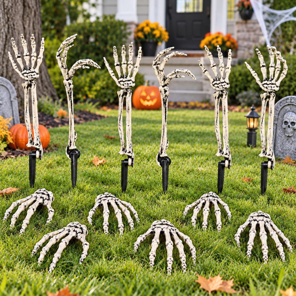 12 PCS Halloween Skeleton Hands Arms Stakes, Realistic Groundbreaker Skeleton...