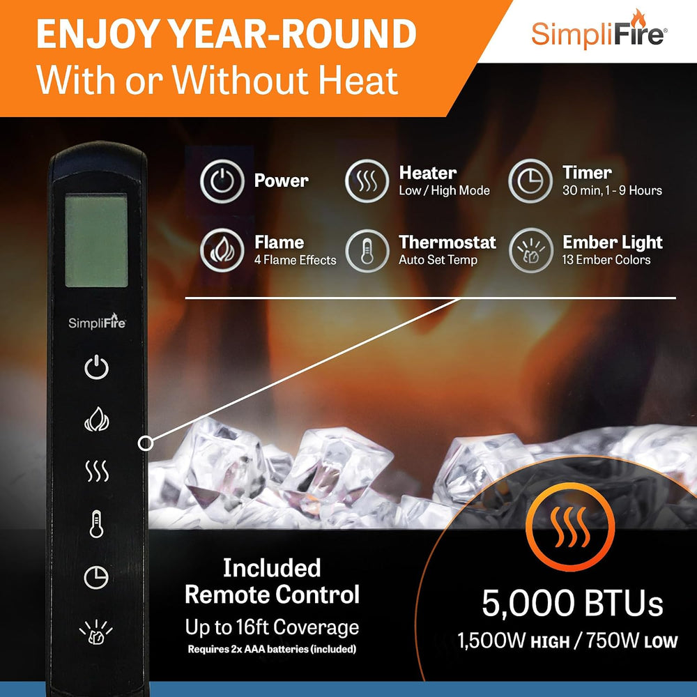 SimpliFire 60-Inch Allusion Platinum Linear Electric Fireplace (SF-ALLP60-BK)