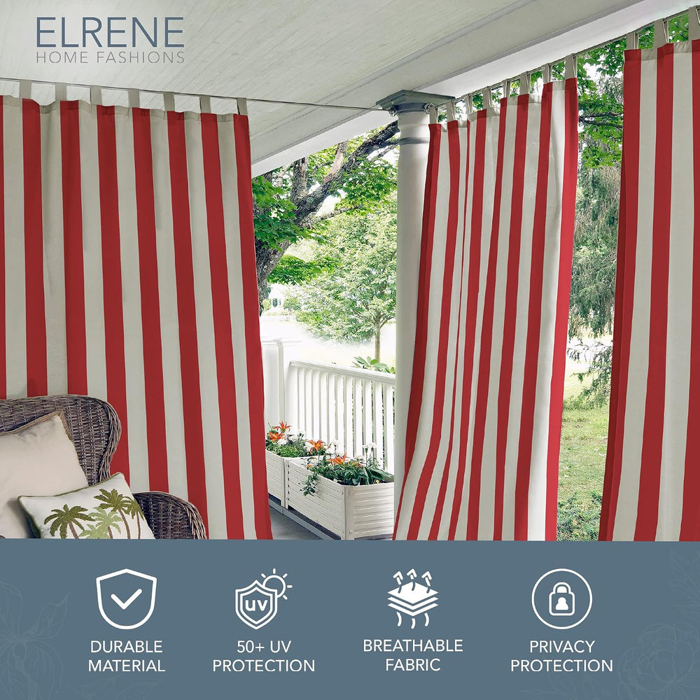 Elrene Home Fashions Highland Stripe Indoor/Outdoor Curtain Panel, 50 inches ...