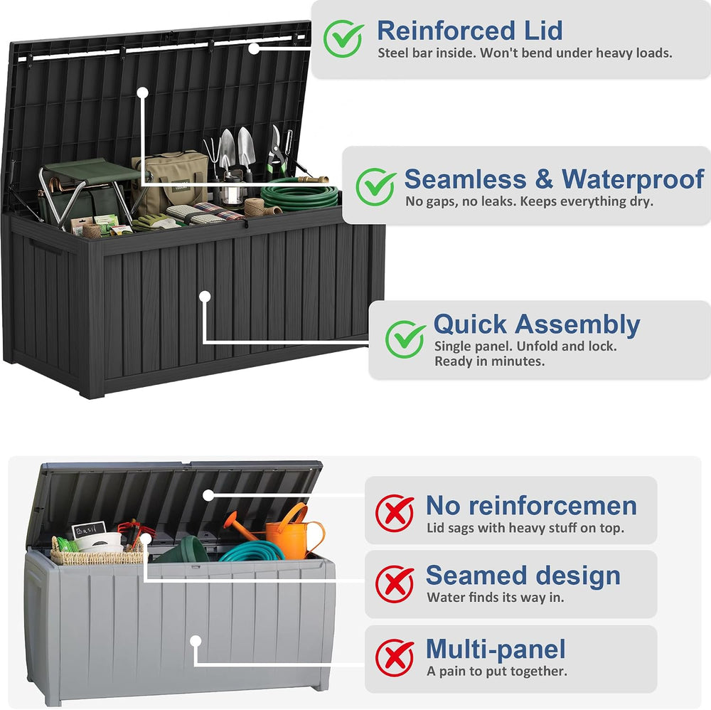 Vixzen Waterproof Outdoor Storage Box 170 Gal Deck Box with Lockable Lid