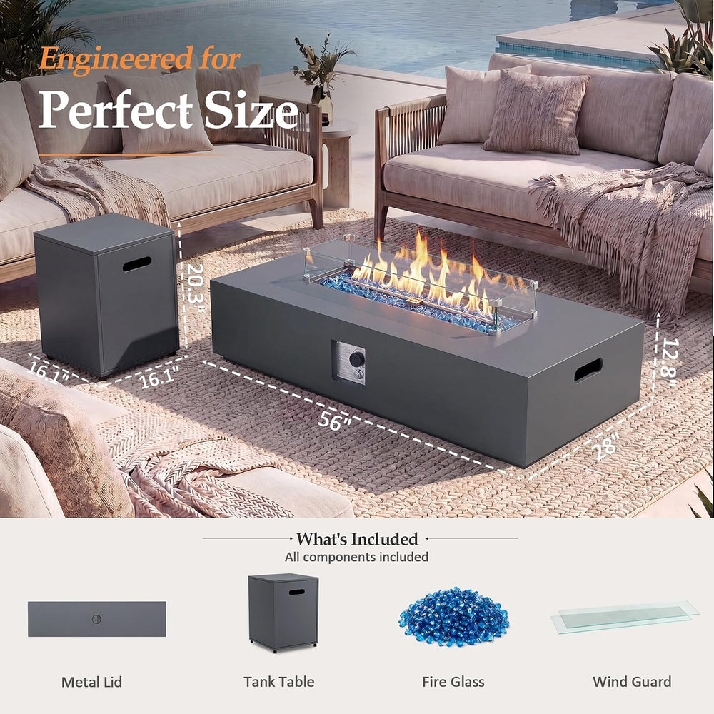 UPHA 56-inch Outdoor Propane Gas Fire Pit Table, Grey