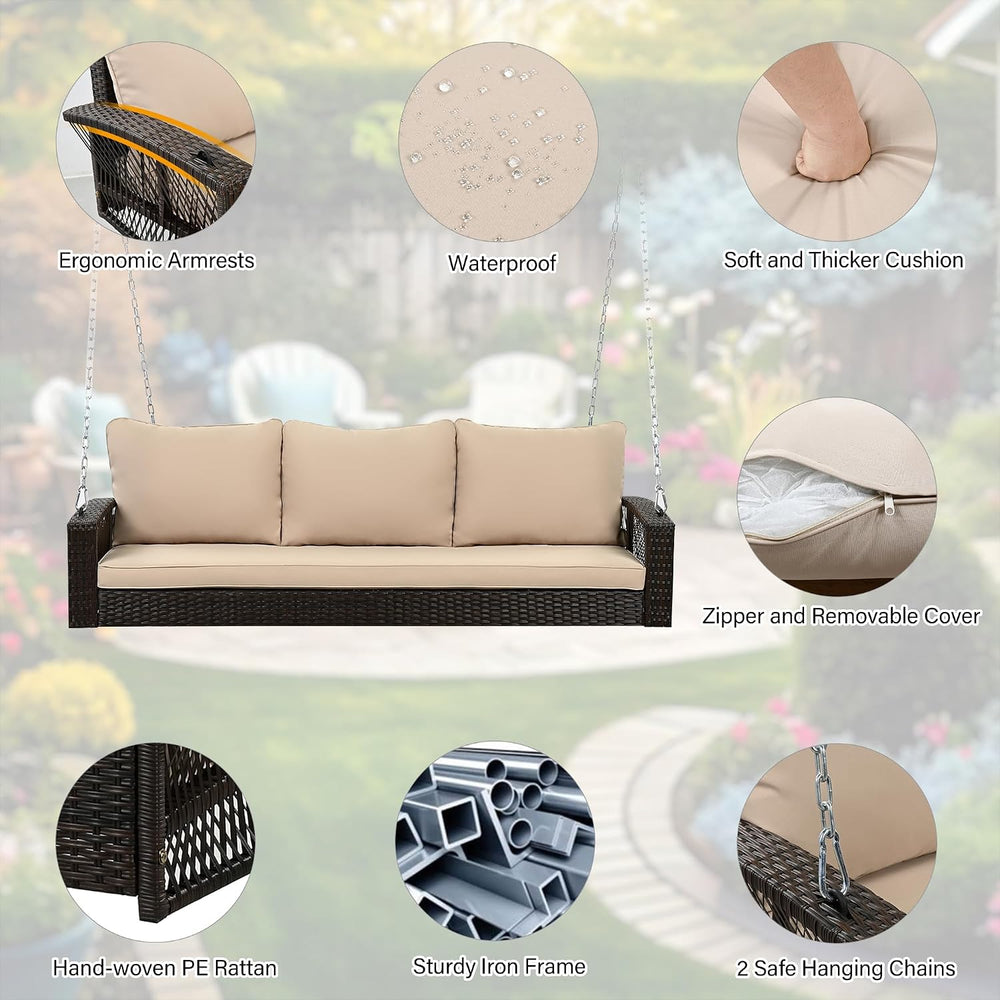 Porch Daybed Swing Outdoor Wooden Swing Bench, Patio N704P250643EHanging Swin...
