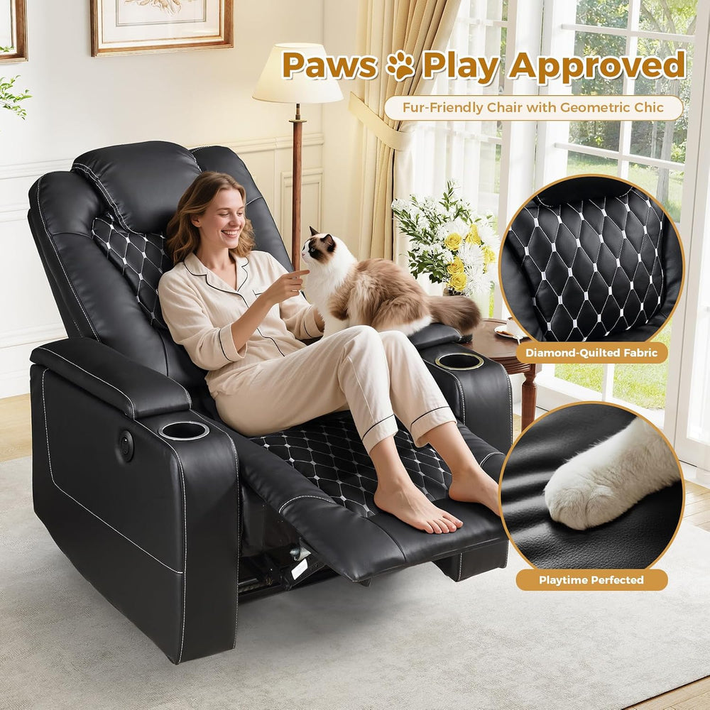 ANJ Power Recliner Chair Set of 3, Electric Soft Faux Leather Reclining Home ...