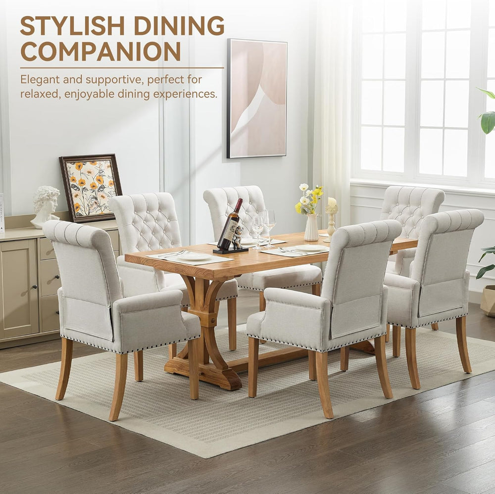 WUTUTUEE Fabric Dining Chair with Arms, Upholstered Tufted High Back Dining R...