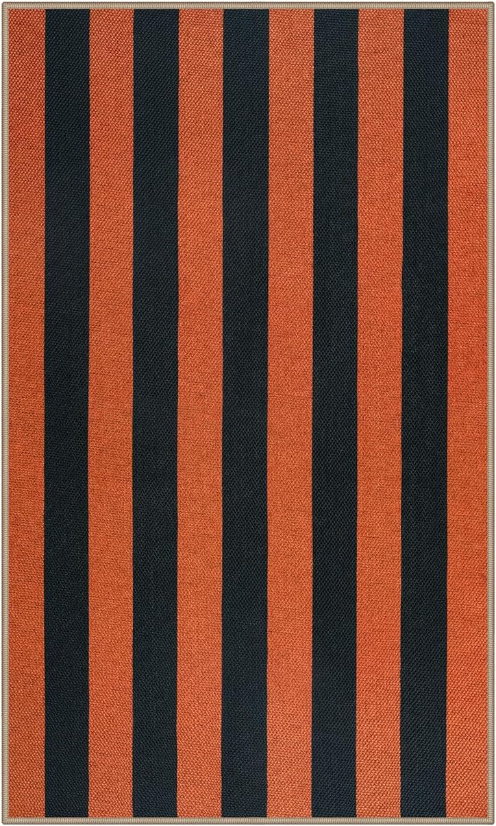 Lahome Striped Fall Outdoor Rug, 3x5 Washable Porch Decor Rug, Orange Black