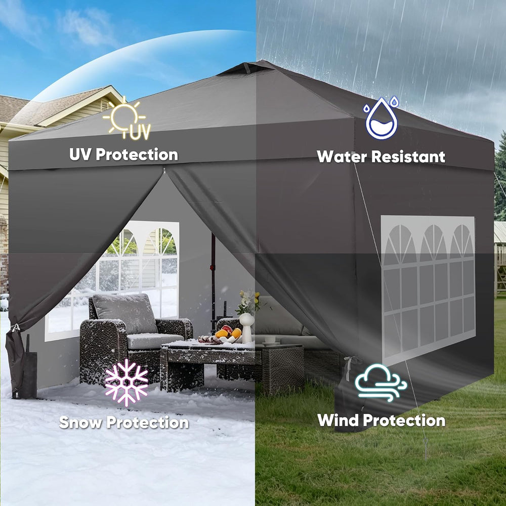 GDY 10x10 Pop Up Canopy Tent with 4 Sidewalls, Easy Set up, Outdoor Silver Co...