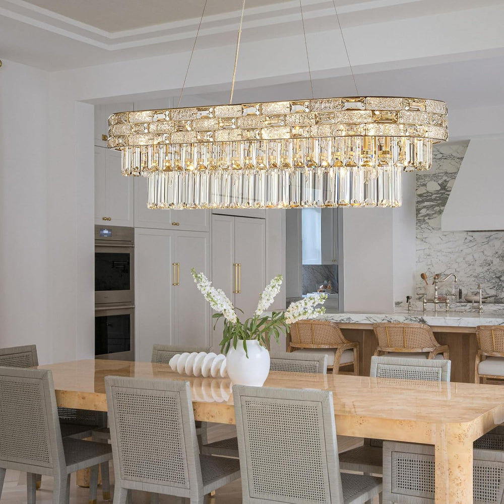 34.3" L Modern Crystal Chandeliers for Dining Room 12 Lights Gold Chande...