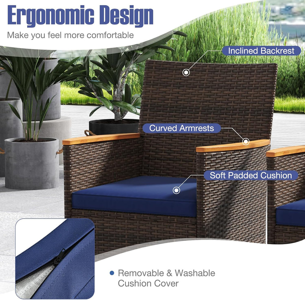COSTWAY 9-Piece Patio Rattan Wicker Dining Set for 8 with Umbrella Hole
