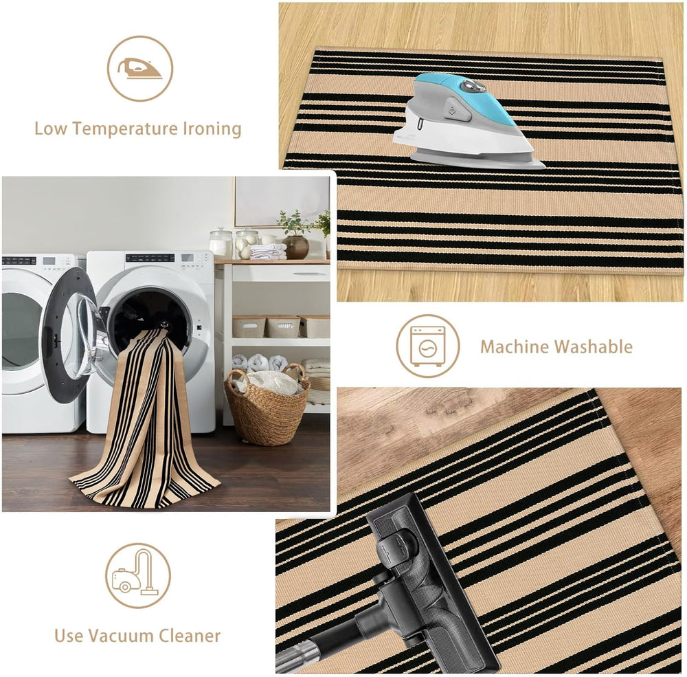 Striped Outdoor Rugs 3x5, Cotton Washable Fall Front Door Mat Decor