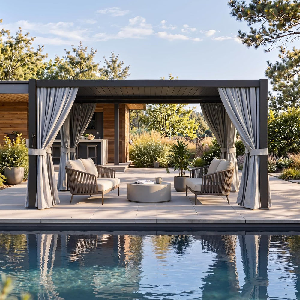 Aoxun Louvered Pergola 12x16 All-Aluminum, Waterproof Curtains and Netting