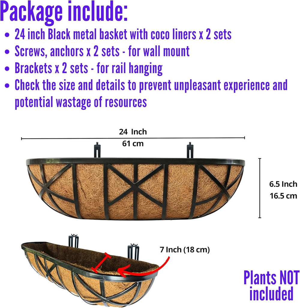 LaLaGreen 24 Inch, 2 Pack Railing Planters with Adjustable Mounting Brackets ...